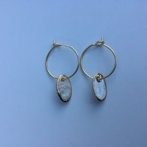 Tiny Gold Hoops With Oval Mother of Pearl Charms
